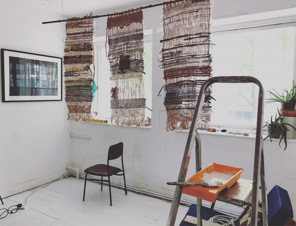 Woven tapestry by Maud Barrett and Femke Winde Lemmens and work by Gaynor Zealey in preparation for the Apartment #10